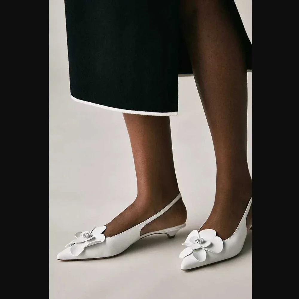 Women's EU 38 / US 7-7.5 Maeve x Anthropologie white floral slingback heels